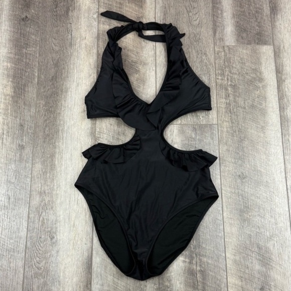 NWT Aerie Black Monokini Swimsuit Ruffles M - Picture 2 of 12